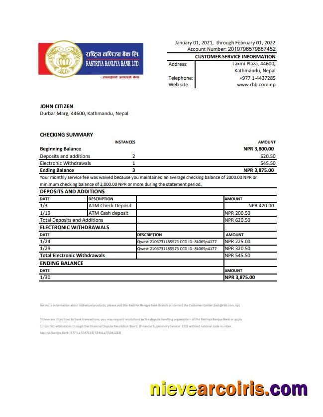 Nepal Rastriya Banijya Bank statement xls